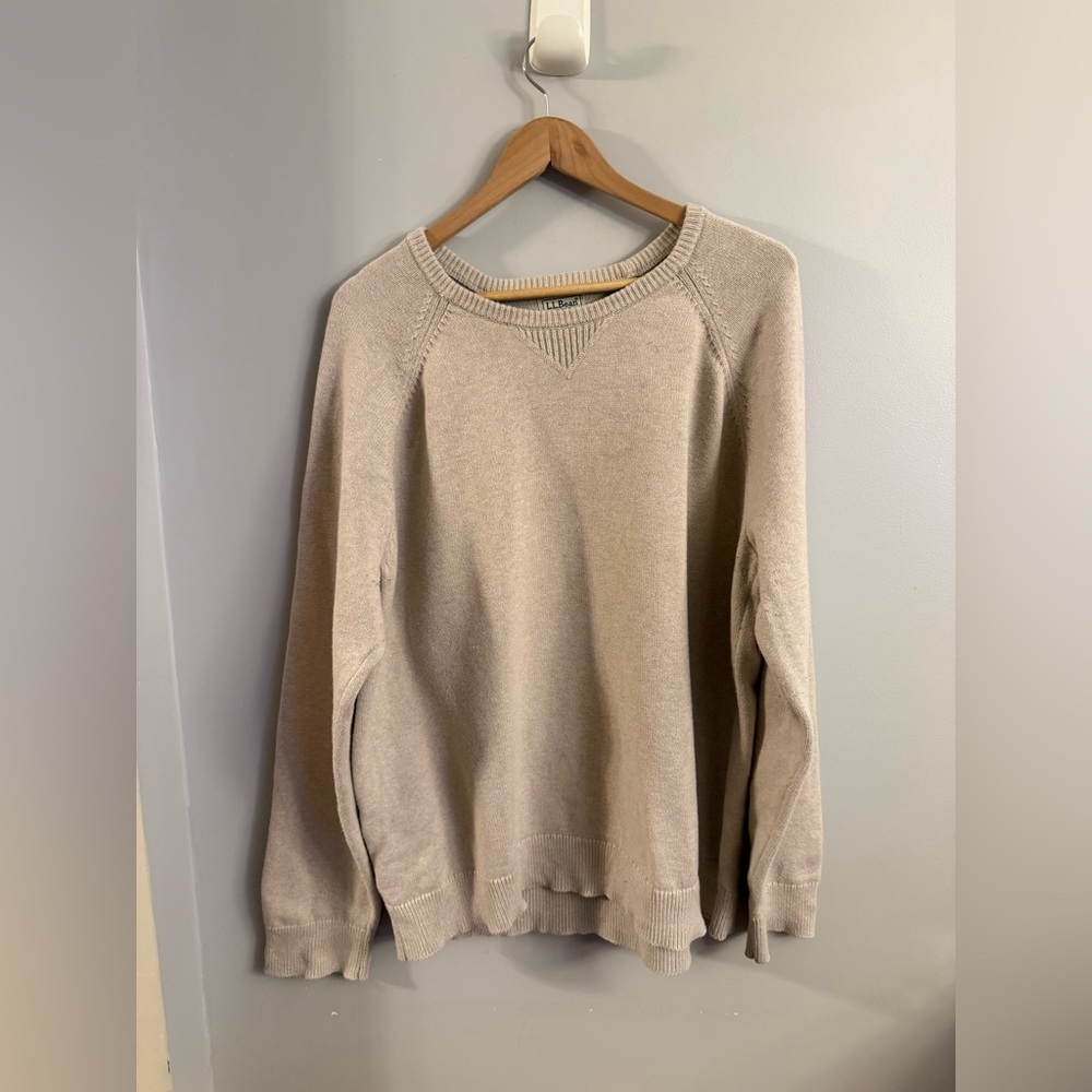 L.L.Bean Cotton Cashmere Crewneck Sweater Tan Neutral XXL Relaxed Classic